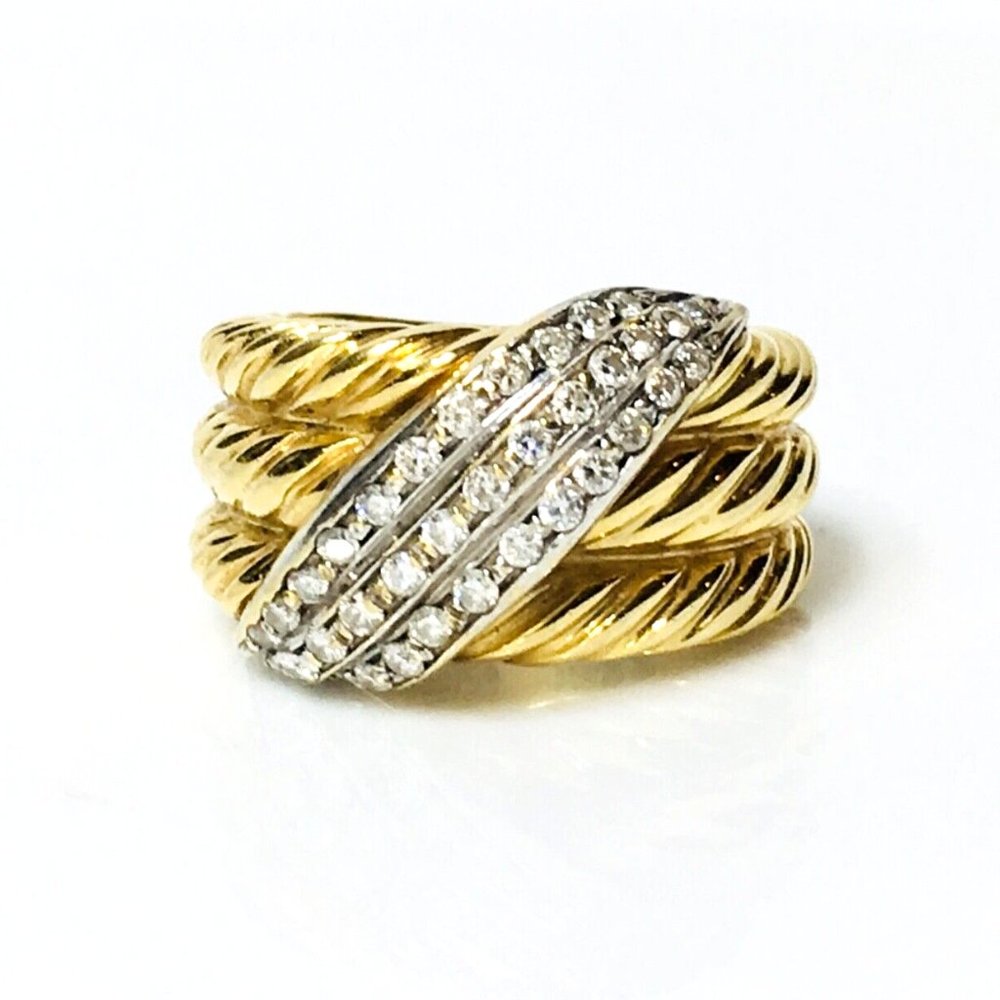 David Yurman 18k Gold Diamond Crossover Ring